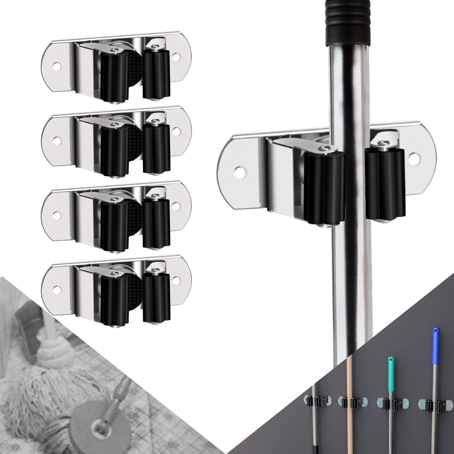 Soporte pared para escoba acero inox 4 pzas