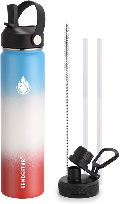 Botella agua acero inox doble pared 24oz tapa flex straw