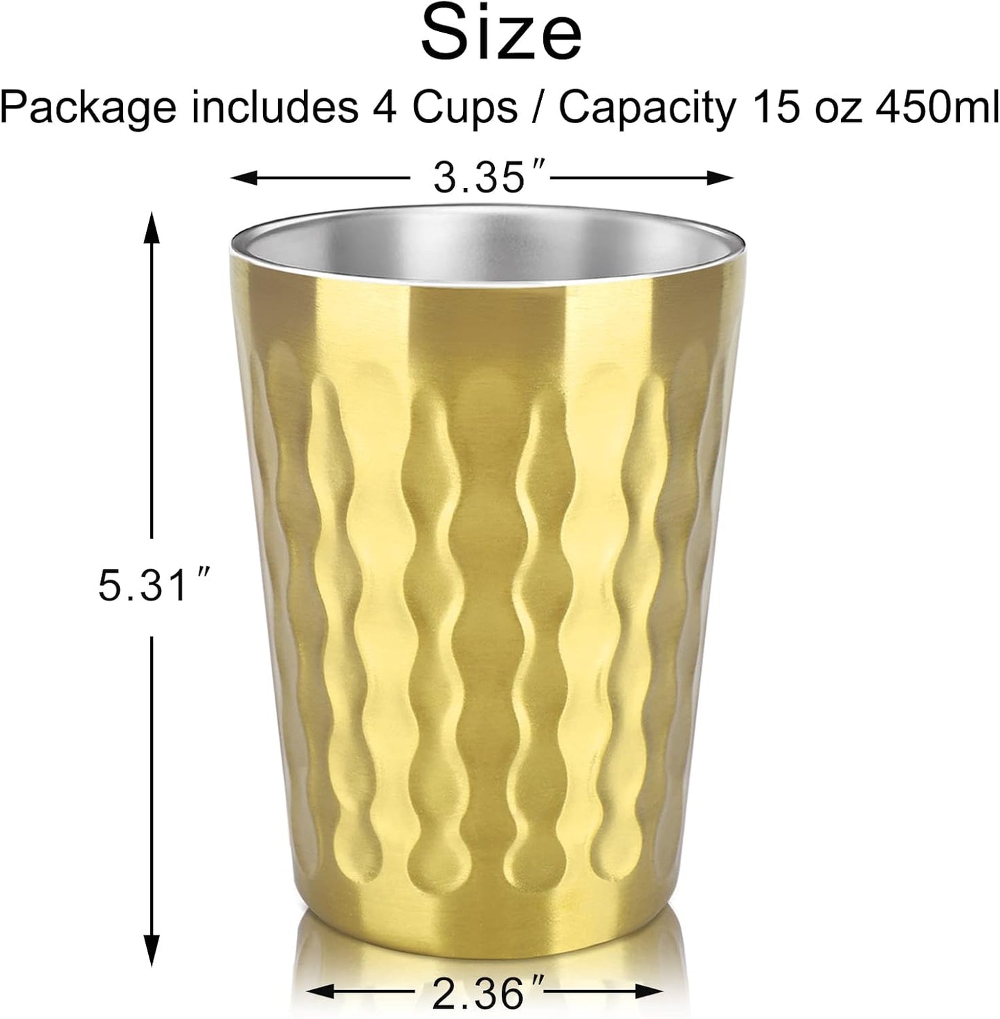 4 Pzas Vasos Acero Inox Doble Pared Dorado Portátiles