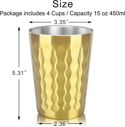 4 Pzas Vasos Acero Inox Doble Pared Dorado Portátiles