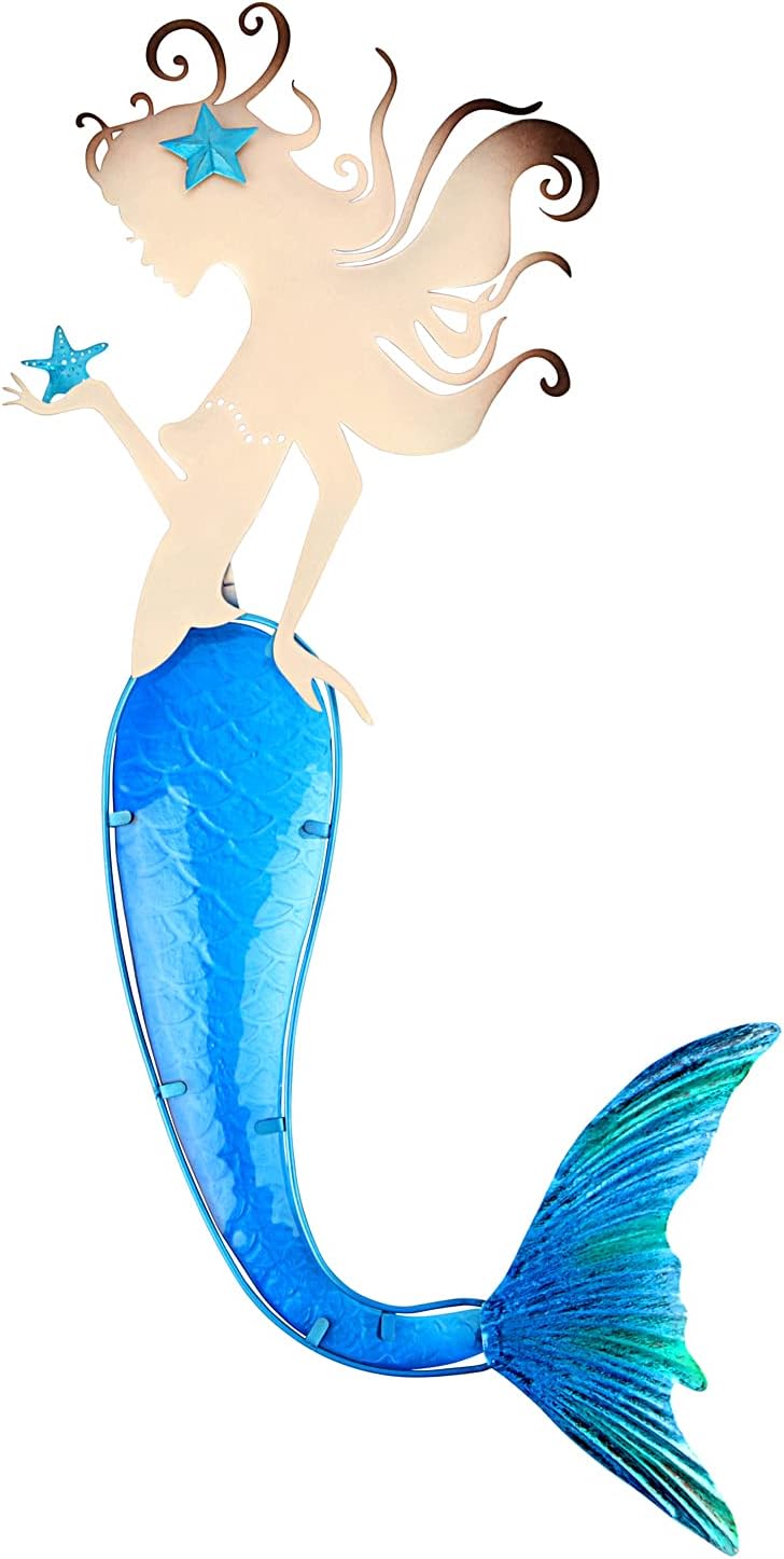 Decoración pared sirena peces metal arte baño vidrio azul