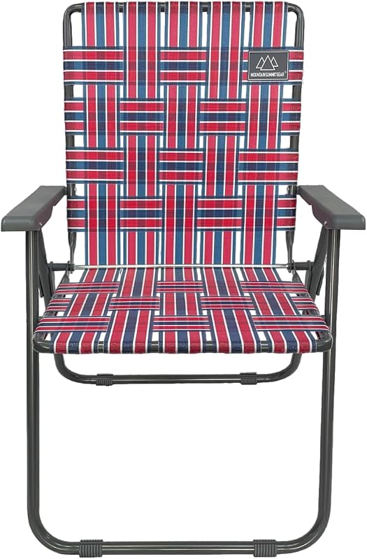 Silla camping retro plegable acero 300lb rayas rojas/blancas
