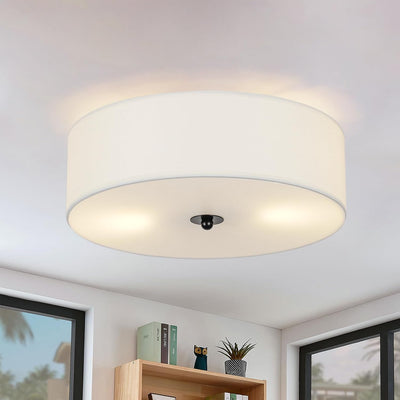 Lámpara techo redonda moderna 2 luces tela blanca 13pulg