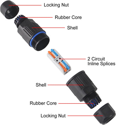 Conector cable impermeable 2 pines terminal rápido exterior