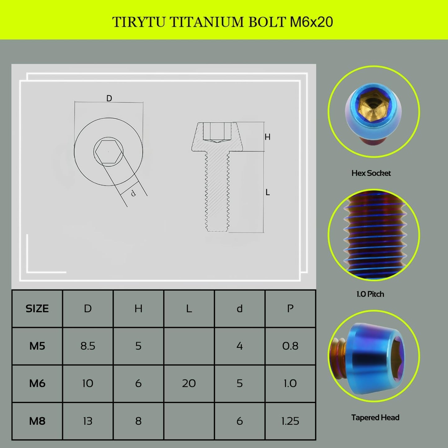 Tornillos titanio M6x20 cabeza hexagonal para bicicleta cnc