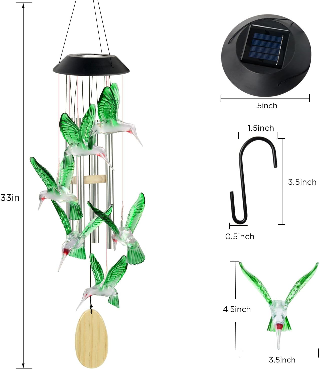 Campanilla viento solar colibrí decoración exterior e interior