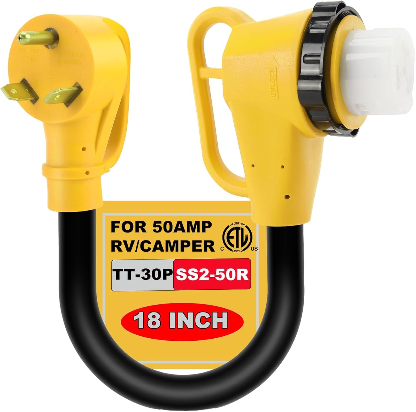 Adaptador RV 30A a 50A con bloqueo giratorio Dogbone ETL