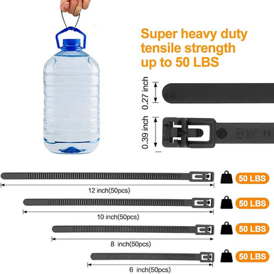 100 Bridas Reutilizables 6pulg Antideslizantes Negro