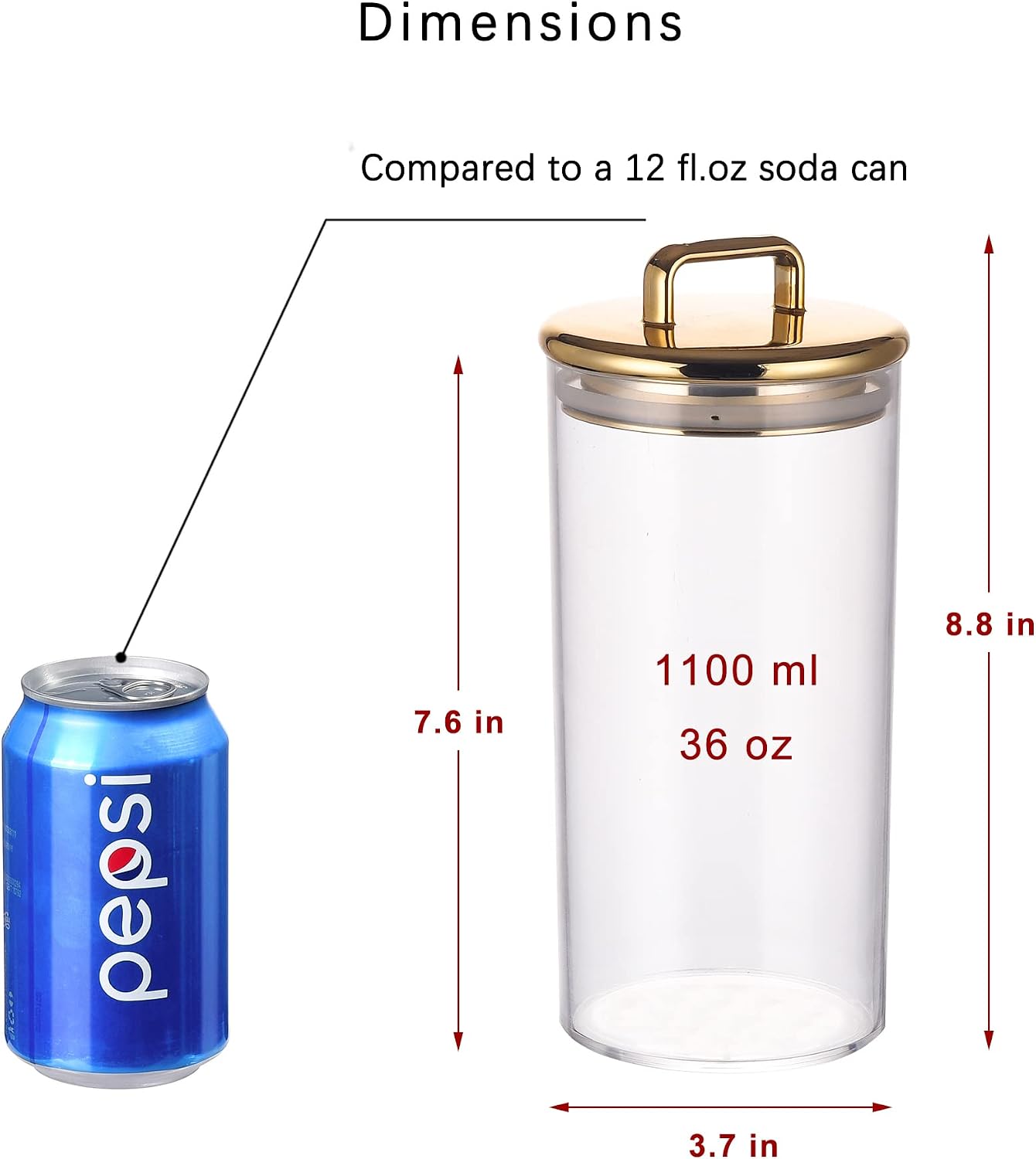 Frasco acrílico 32oz con tapa dorada para conchas y sal