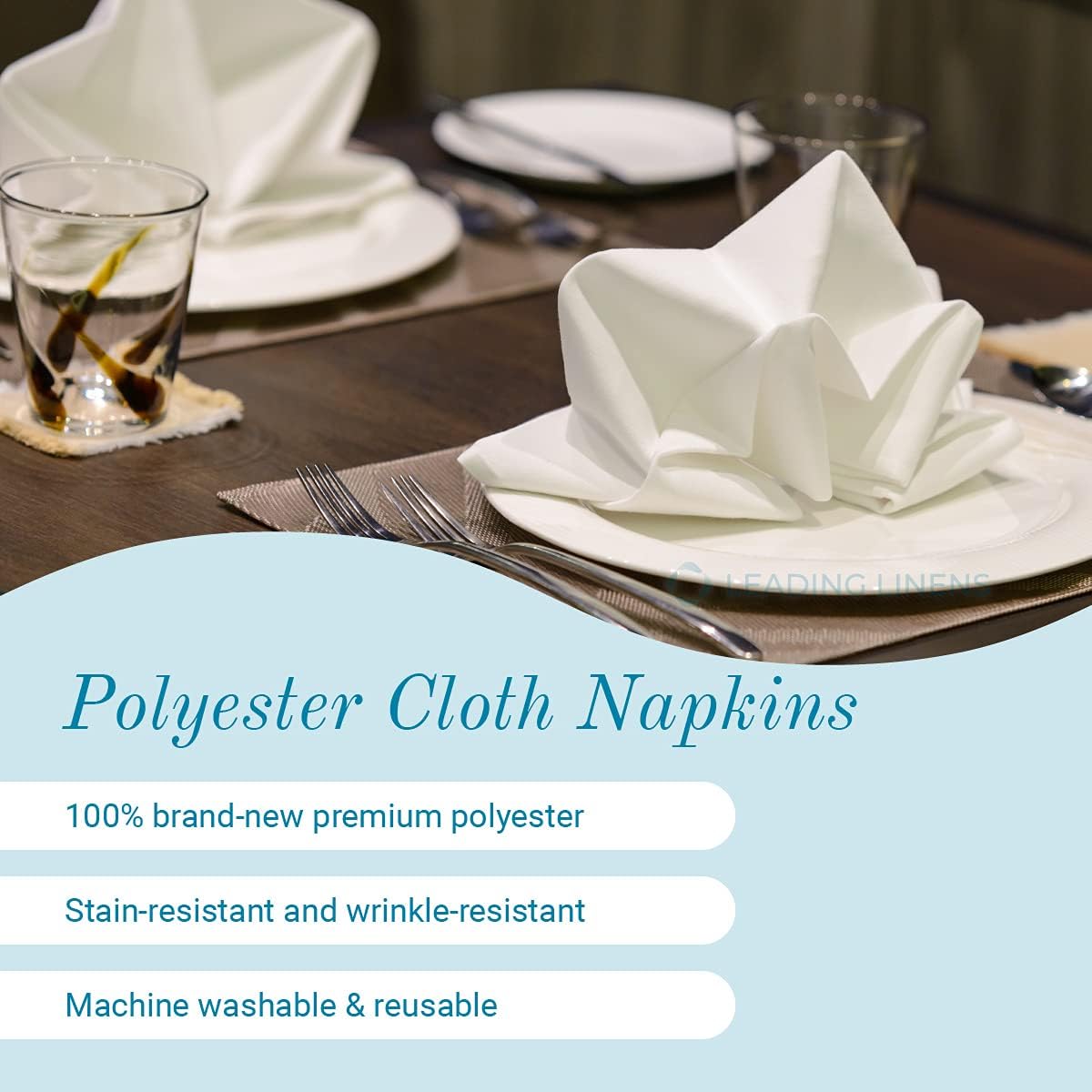 Set 100 servilletas poliéster blanco 17x17 para eventos