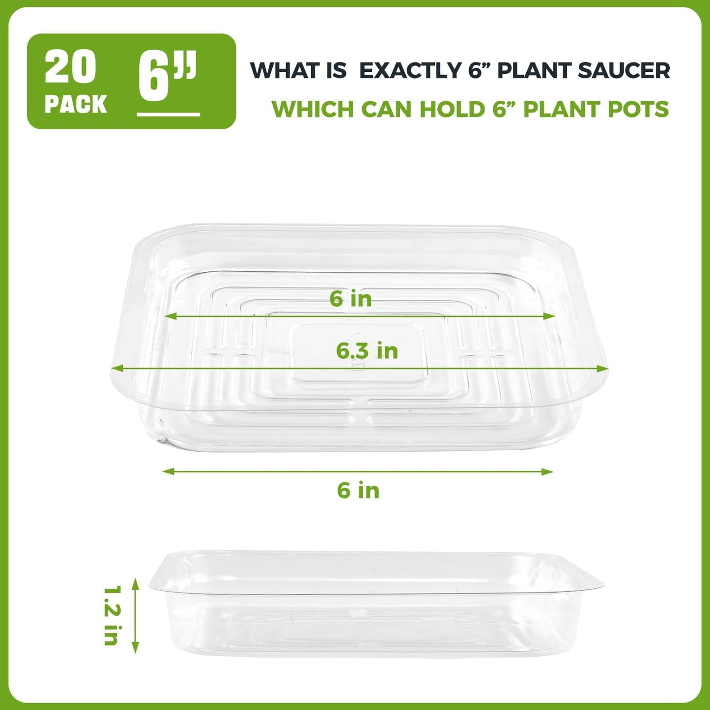 20 Bandejas Plástico Transparente 6" Drenaje Plantas