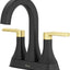 Grifo lavabo baño 4pulg 2 manijas 3 agujeros negro y dorado