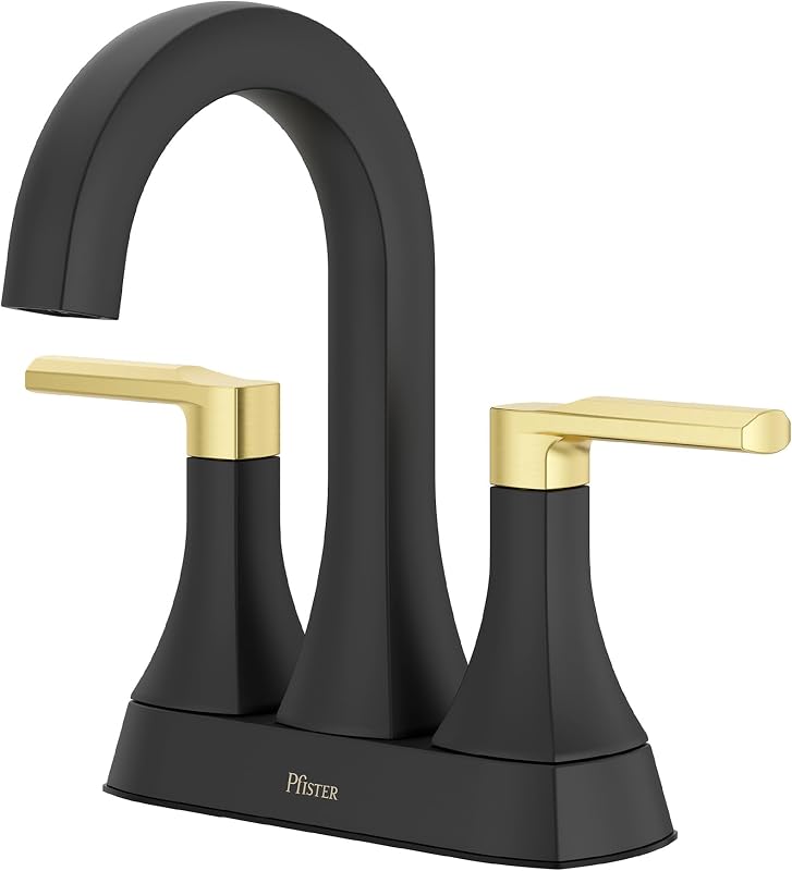 Grifo lavabo baño 4pulg 2 manijas 3 agujeros negro y dorado