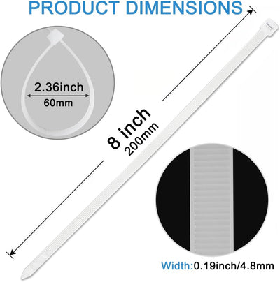 100 Bridas Nailon Blanco 0.19x8" Resistentes UV