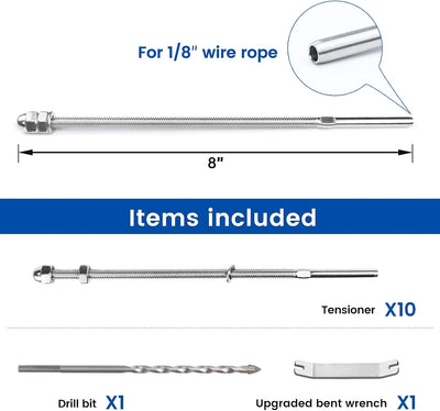 10 Accesorios Barandilla Cable 1/8pulg Tensor Roscado