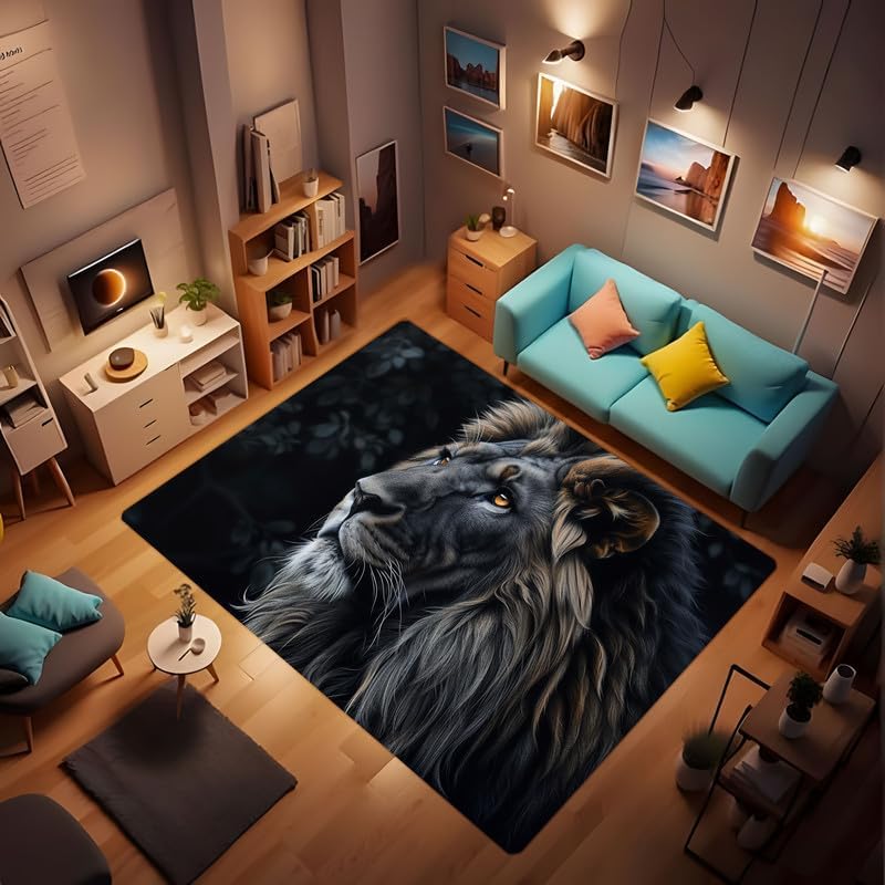 Alfombra área estampado león 24x36pulg gris suave interior