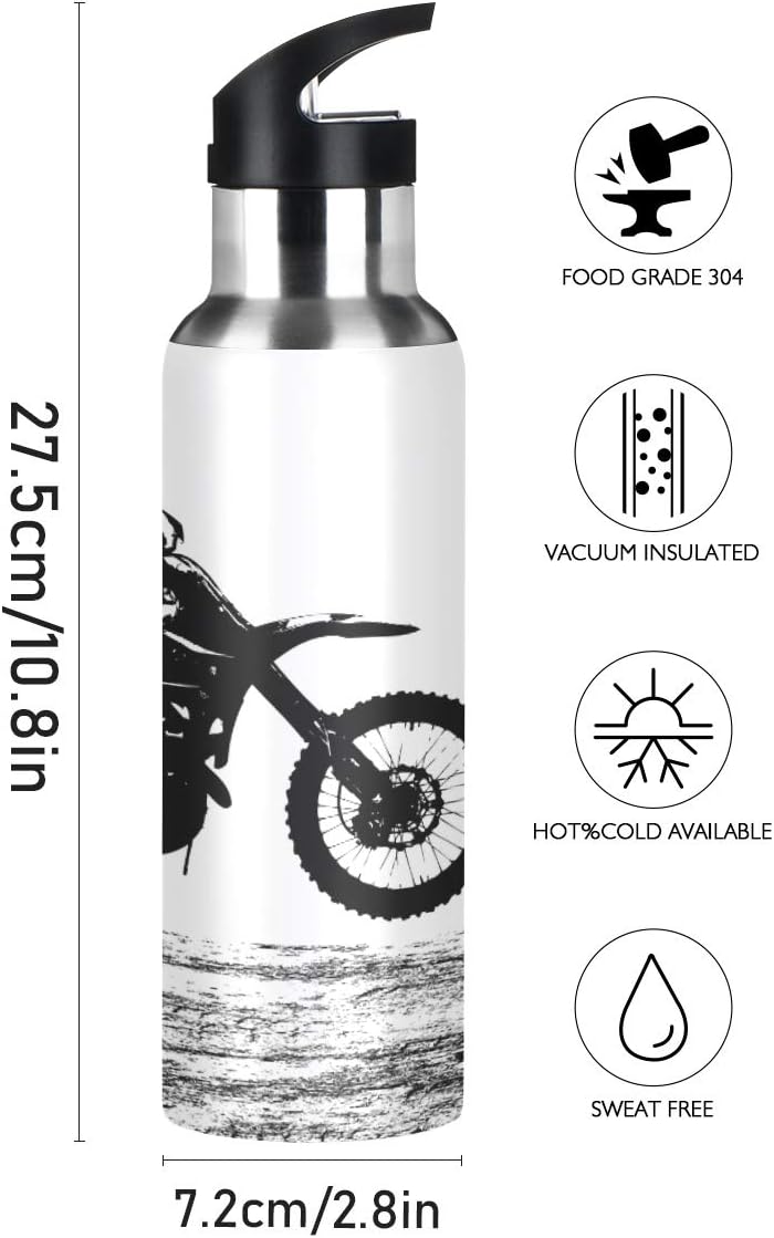 Botella agua acero inox 18/8 22oz con popote fitness