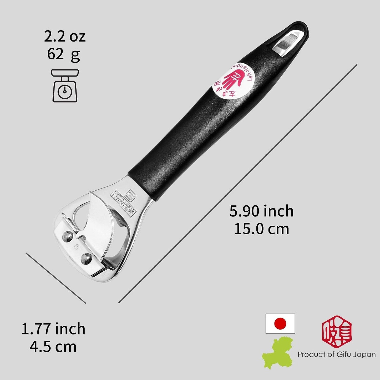 Abrelatas manual acero inox mango negro para zurdos