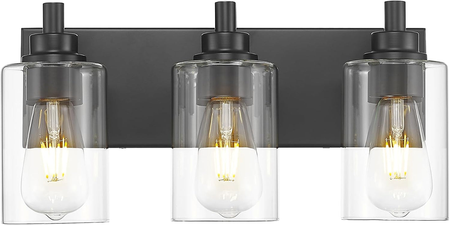 Luz de tocador 3 luces negra pantalla vidrio transparente