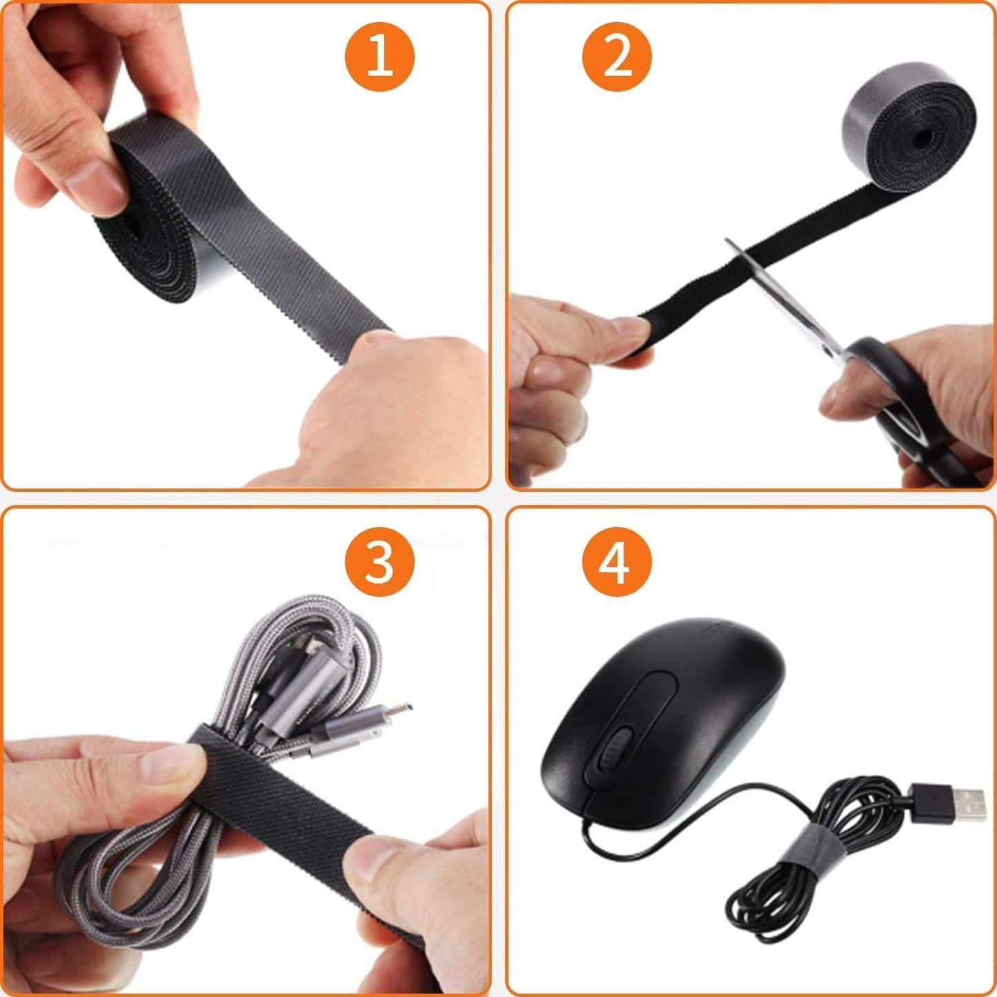 Cinta sujeción reutilizable 32ft doble cara 0.4pulg ancho negro