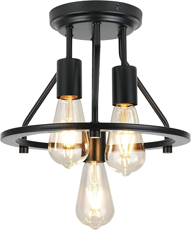 Lámpara techo semiempotrado 3 luces negra pasillo industrial