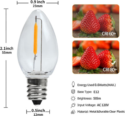 25 Bombillas LED C7 E12 0.6W Blanco Cálido