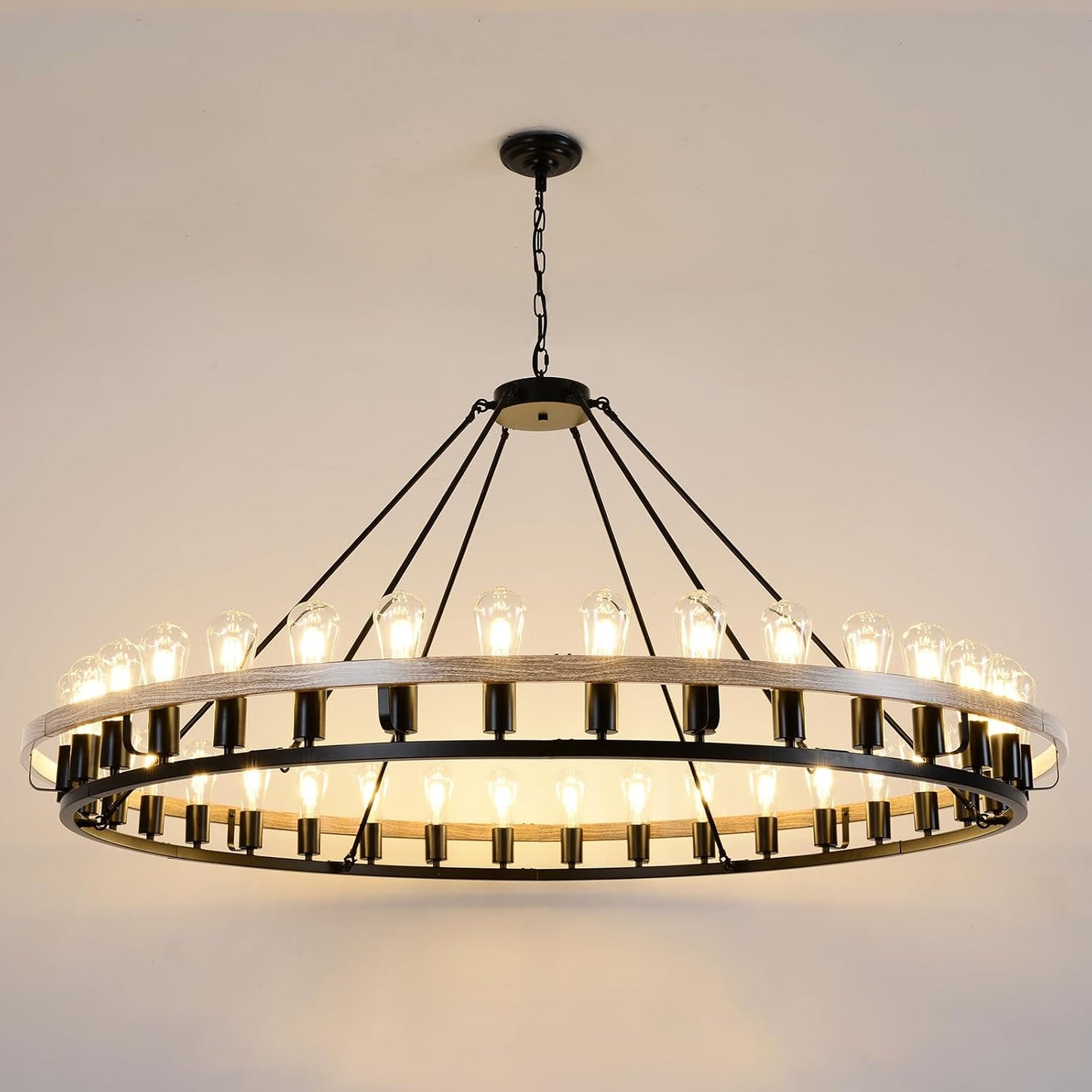 Candelabro rueda carroza 60pulg 36 luces madera roble