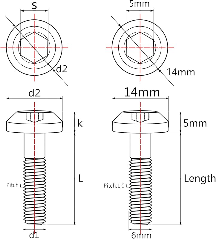 Tornillo titanio M6x1.378pulg bicicleta motocicleta 5pzas negro