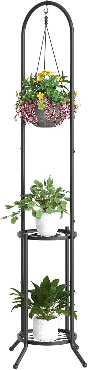 Soporte plantas metal resistente 3 niveles circular negro