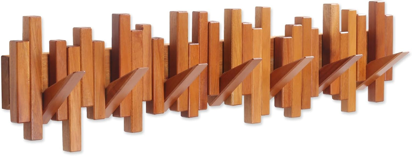 Perchero madera cerezo 7 ganchos abatibles pared
