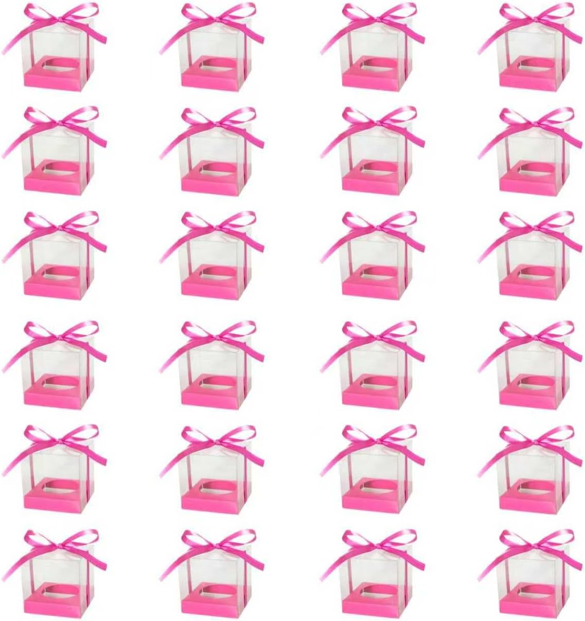 24 Cajas Cupcakes 3.5pulg Con Cinta Transparente Rosa