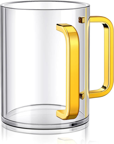 Taza lavado manos acrílico transparente asas dobles mango dorado