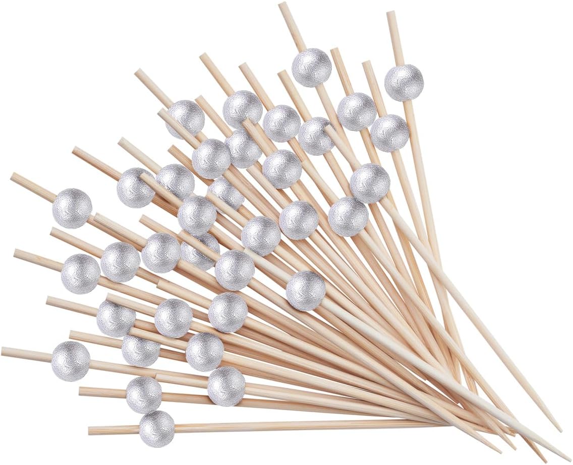 200 Palillos Madera 4.7pulg Plateados para Cóctel y Aperitivos