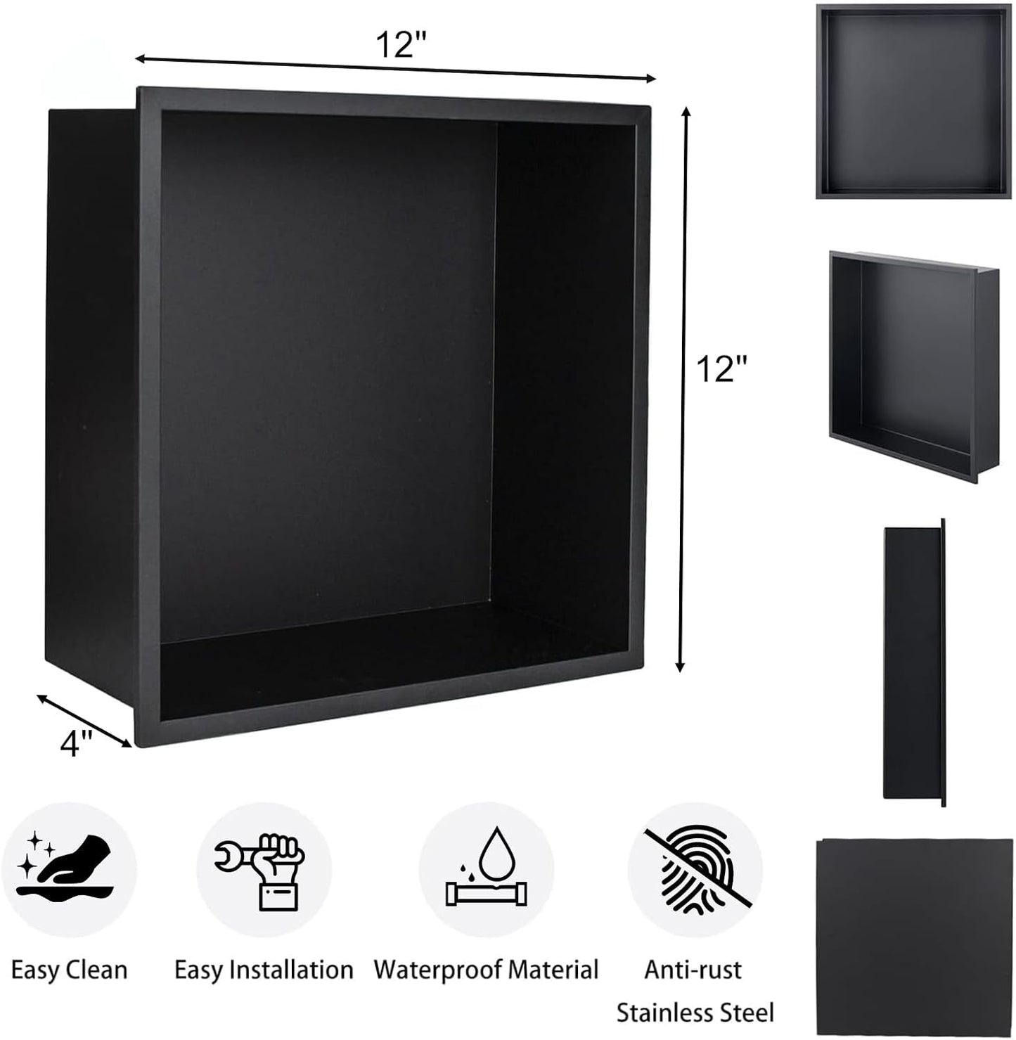 Nicho ducha negro 12x12" acero inox sin azulejos