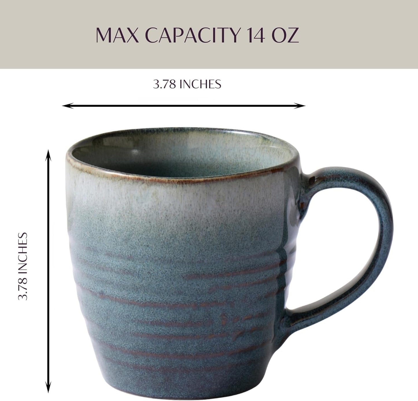 Set 4 Tazas Cerámica Esmaltada 14oz para Café Té Latte