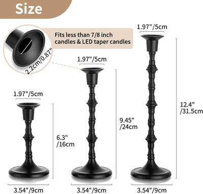 Portavelas negro cónico gótico set 3 para candelabros