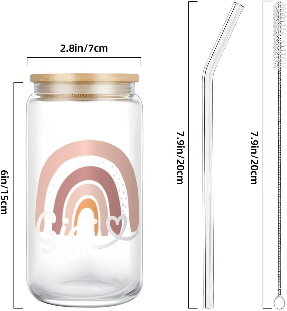 Vasos vidrio 16oz con tapas y pajitas regalo oficina