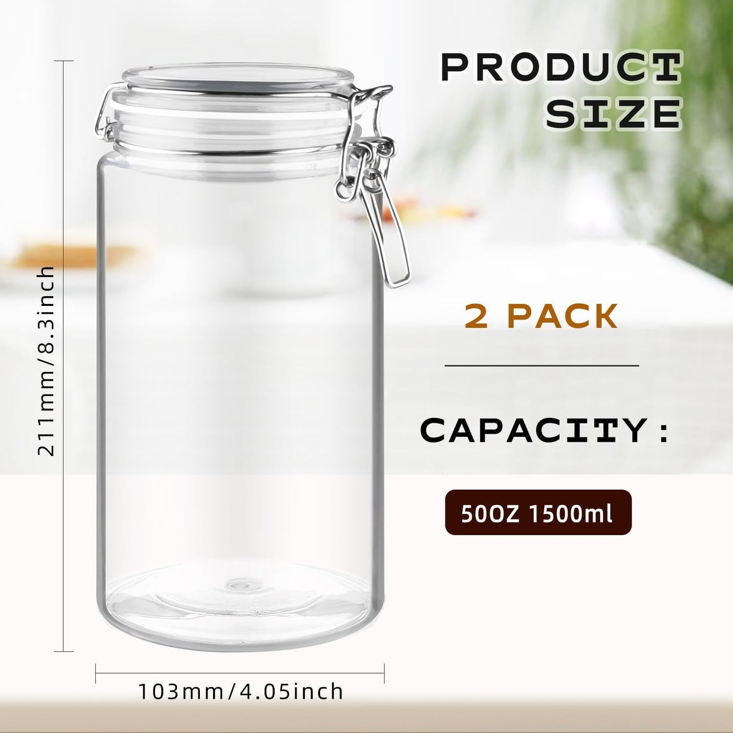 2 Tarros Plástico 50oz con Tapas para Nueces Café Azúcar