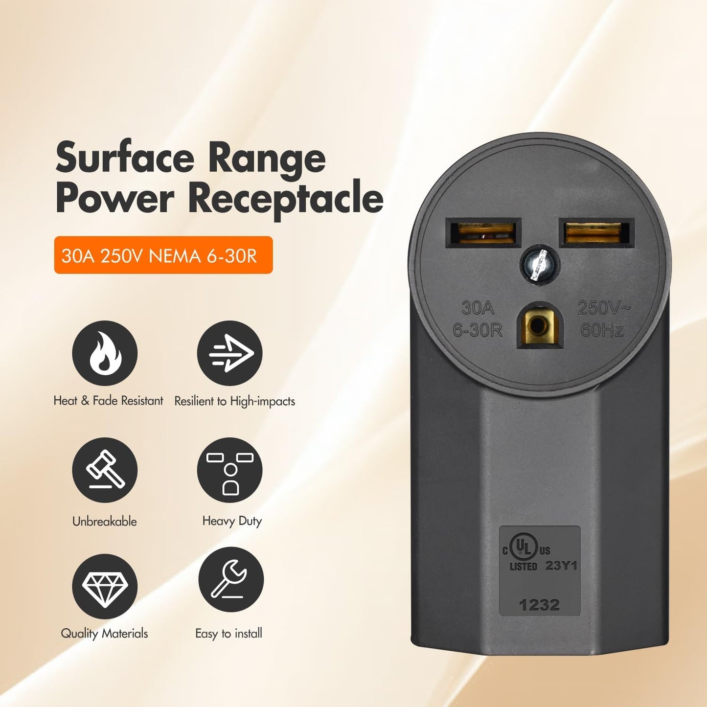 Receptáculo NEMA 6-30R 30A 125/250V UL negro