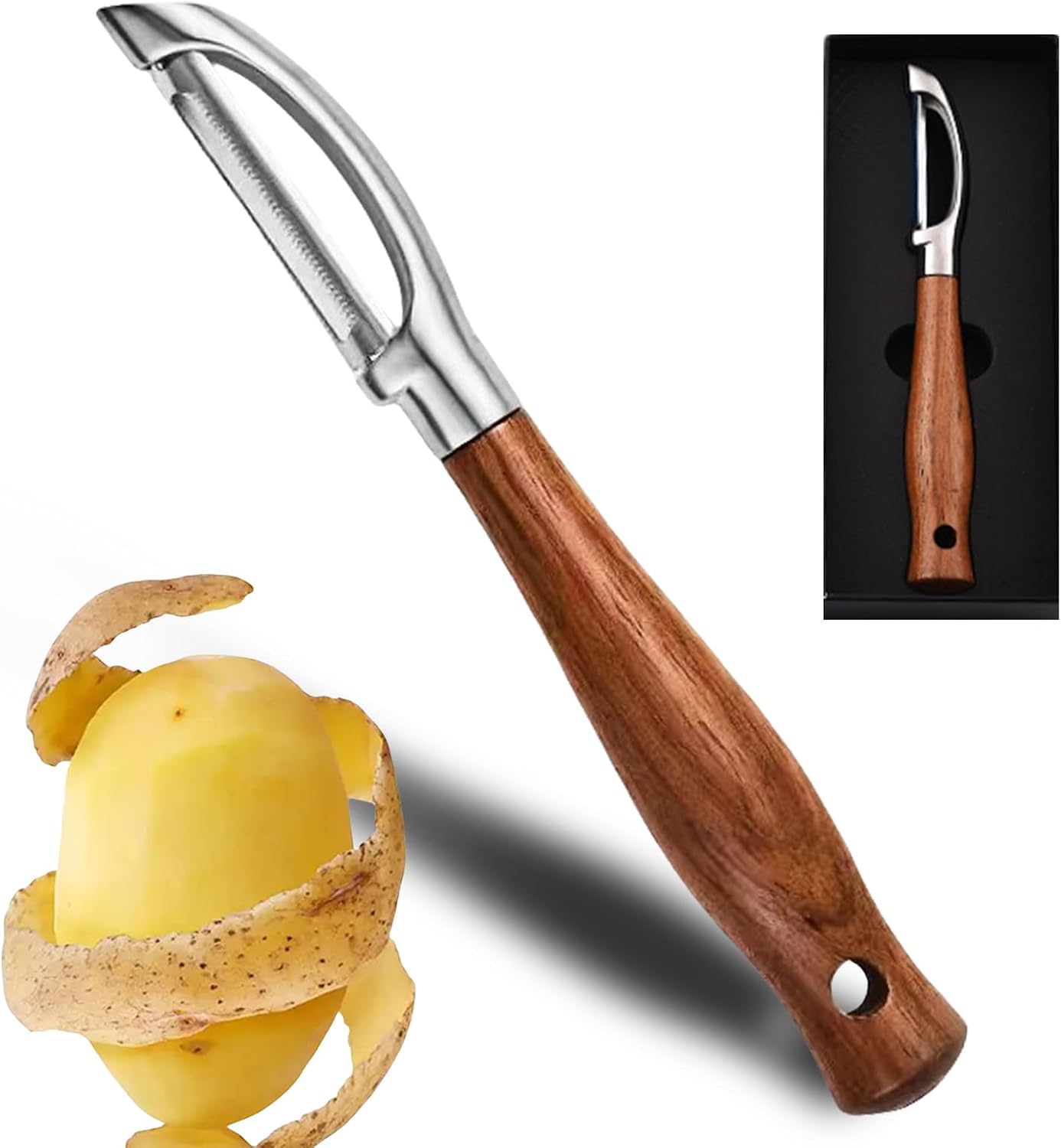 Pelador de patatas acero inox cuchillas giratorias mango madera
