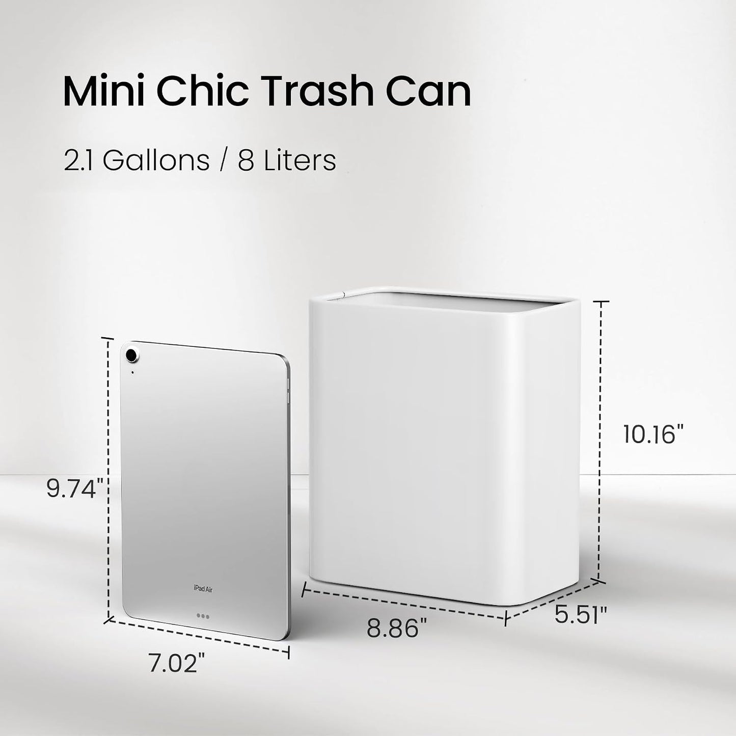 Cubo basura 2.1gal acero inox blanco baño oficina dormitorio