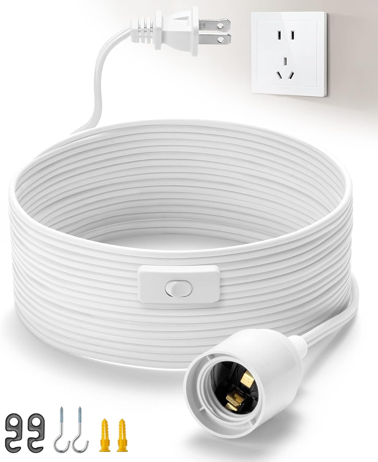 Cable luz colgante 20ft con enchufe E26 interruptor