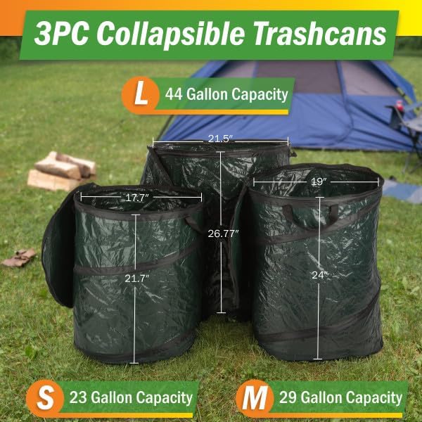 Botes basura campamento 44-29.5-23.1gal plegables exteriores