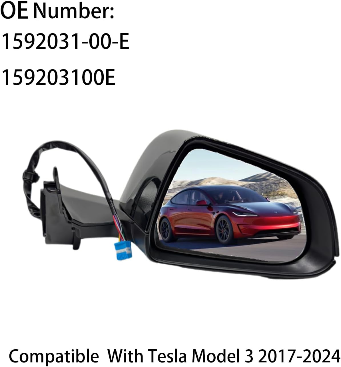 Espejo lateral derecho Tesla Model 3 2017-24 negro