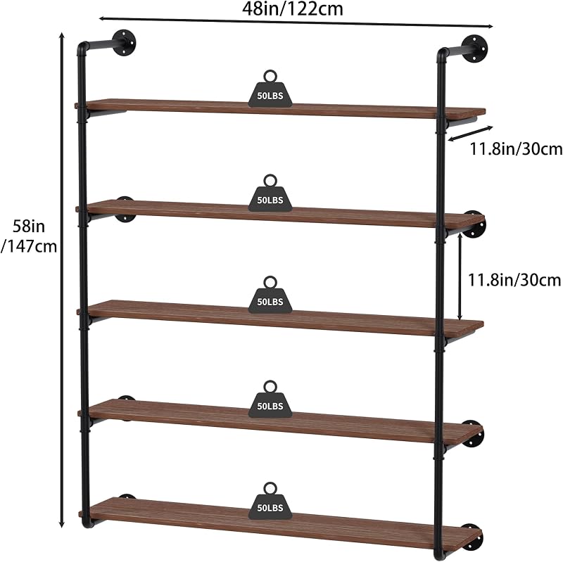Estante industrial hierro 5 niveles 48" para libros