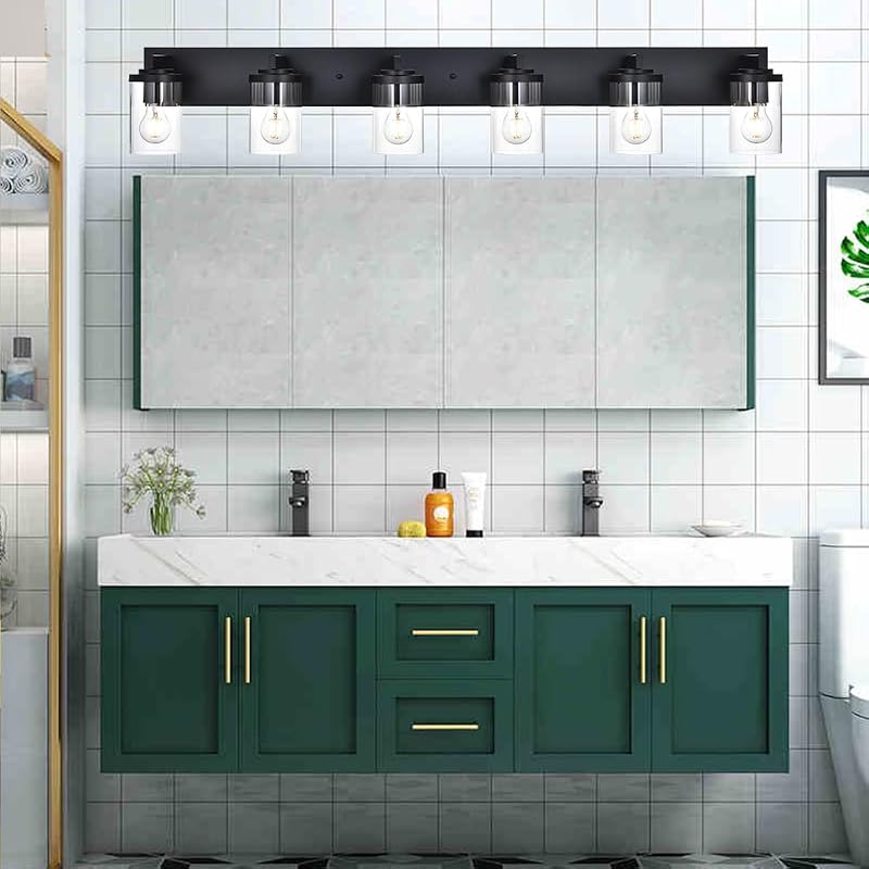 Lámpara pared cristal negro 6 luces vintage para baño cocina