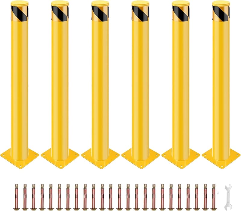 Poste bolardo seguridad 36x4.5pulg acero amarillo set 6