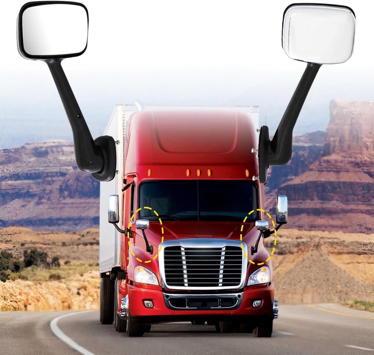 Conjunto espejos capó Freightliner 08-17 plateado