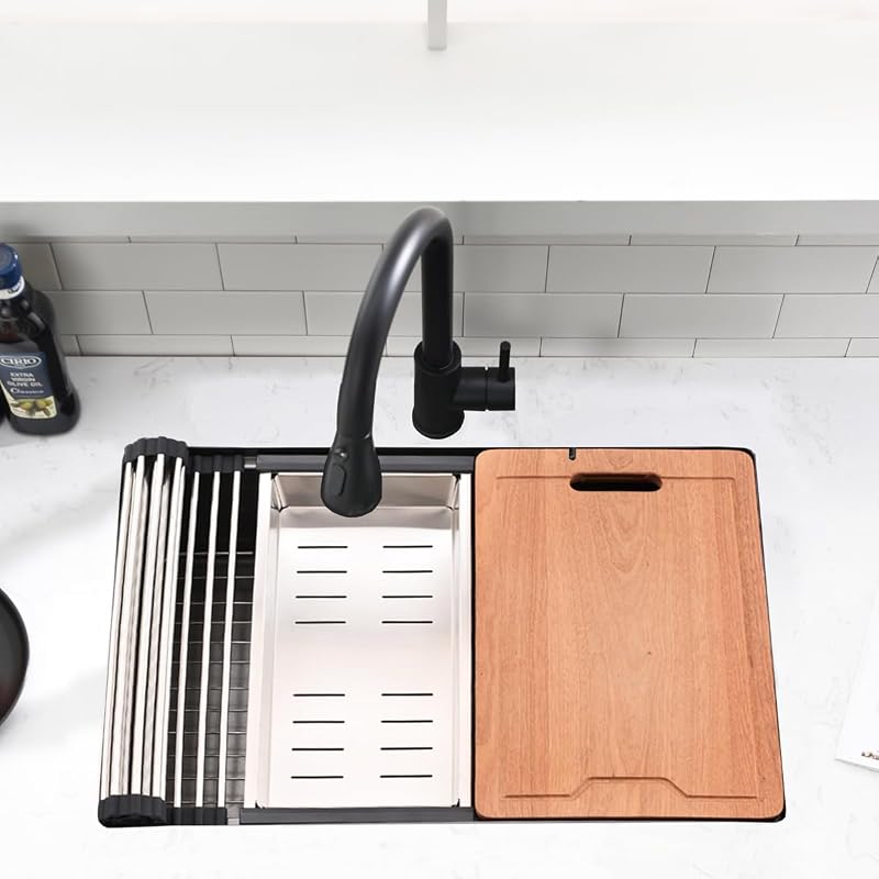 Fregadero cocina negro 26" con estación 26x19"