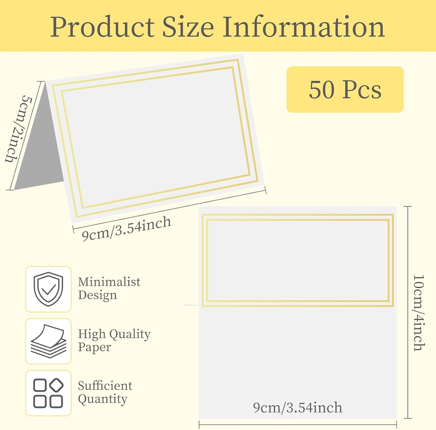 50 Tarjetas Mesa 2x3.5pulg Doble Borde Dorado Cartulina Bodas